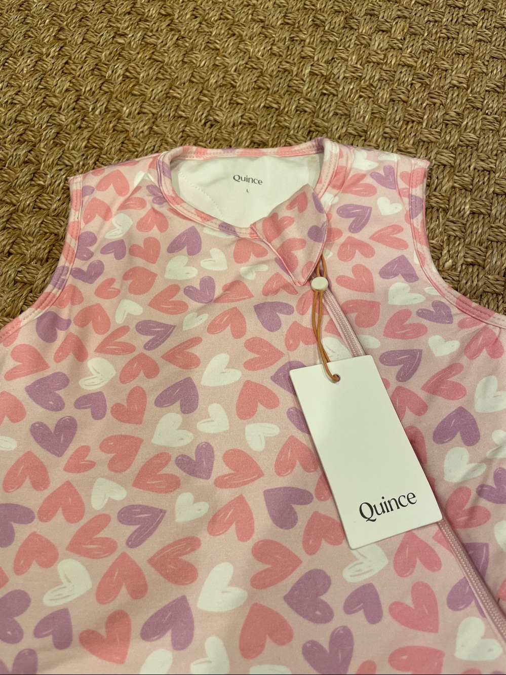 NWT Quince Bamboo Sleep Sack size large girls Hearts Pink Purple